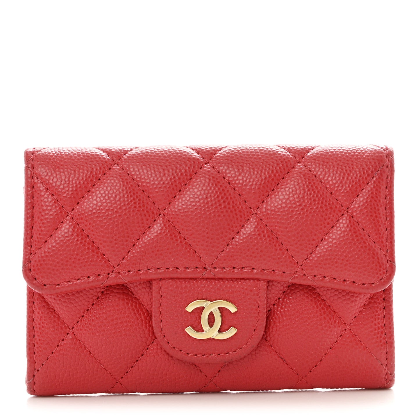 Caviar Quilted Flap Card Holder Wallet Red