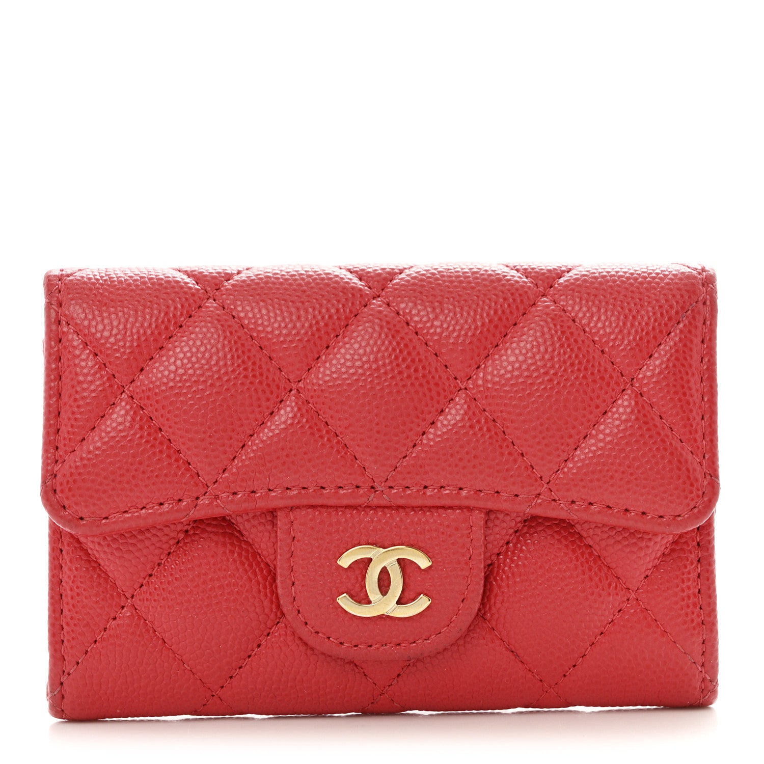 Chanel Caviar Quilted Flap Card Holder Wallet Red 1 of 10