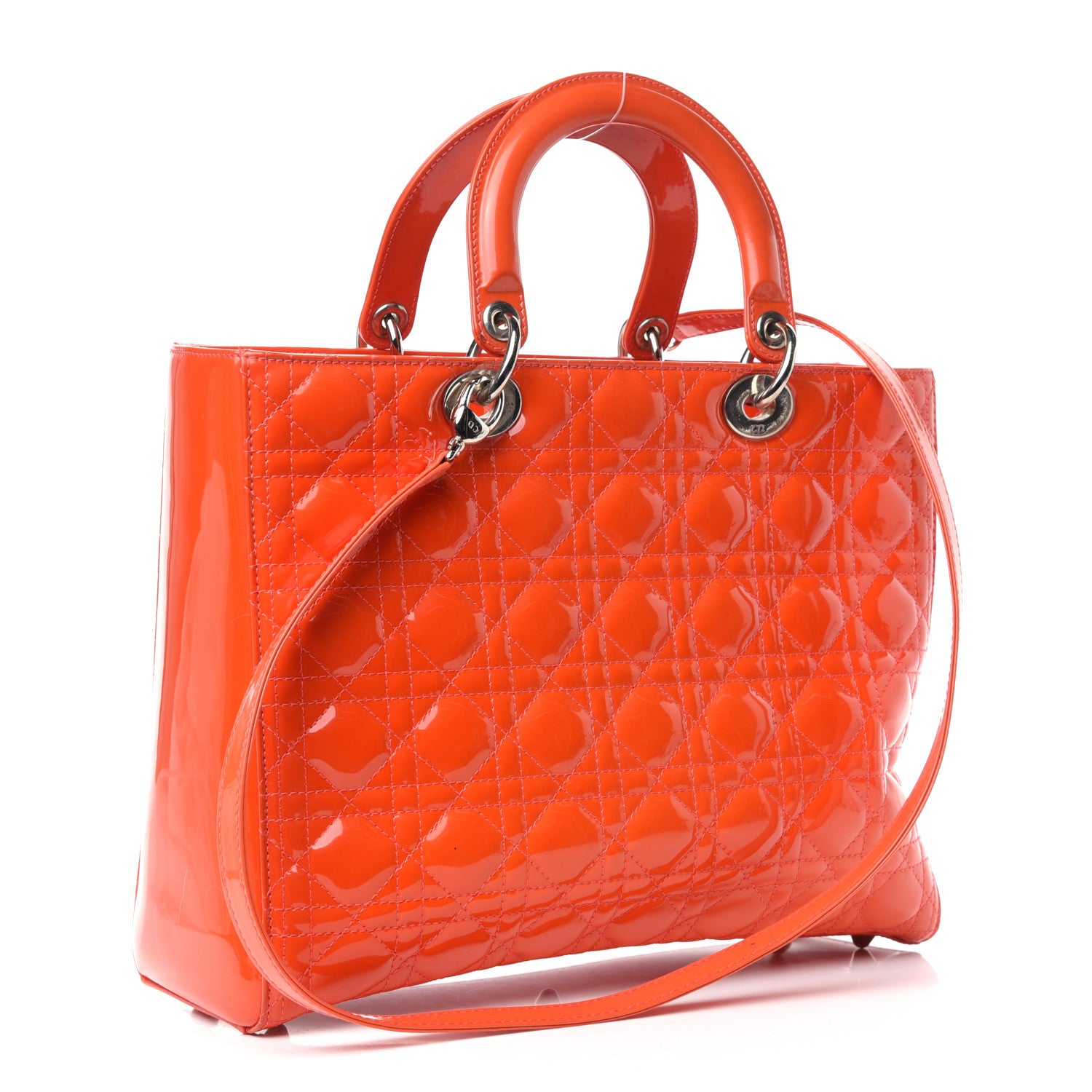 Christian Dior Patent Cannage Large Lady Dior Orange 3 of 9