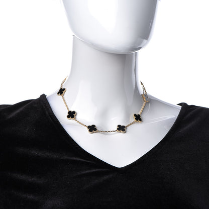 Van Cleef & Arpels 18K Yellow Gold Black Onyx 10 Motifs Vintage Alhambra Necklace 2 of 8