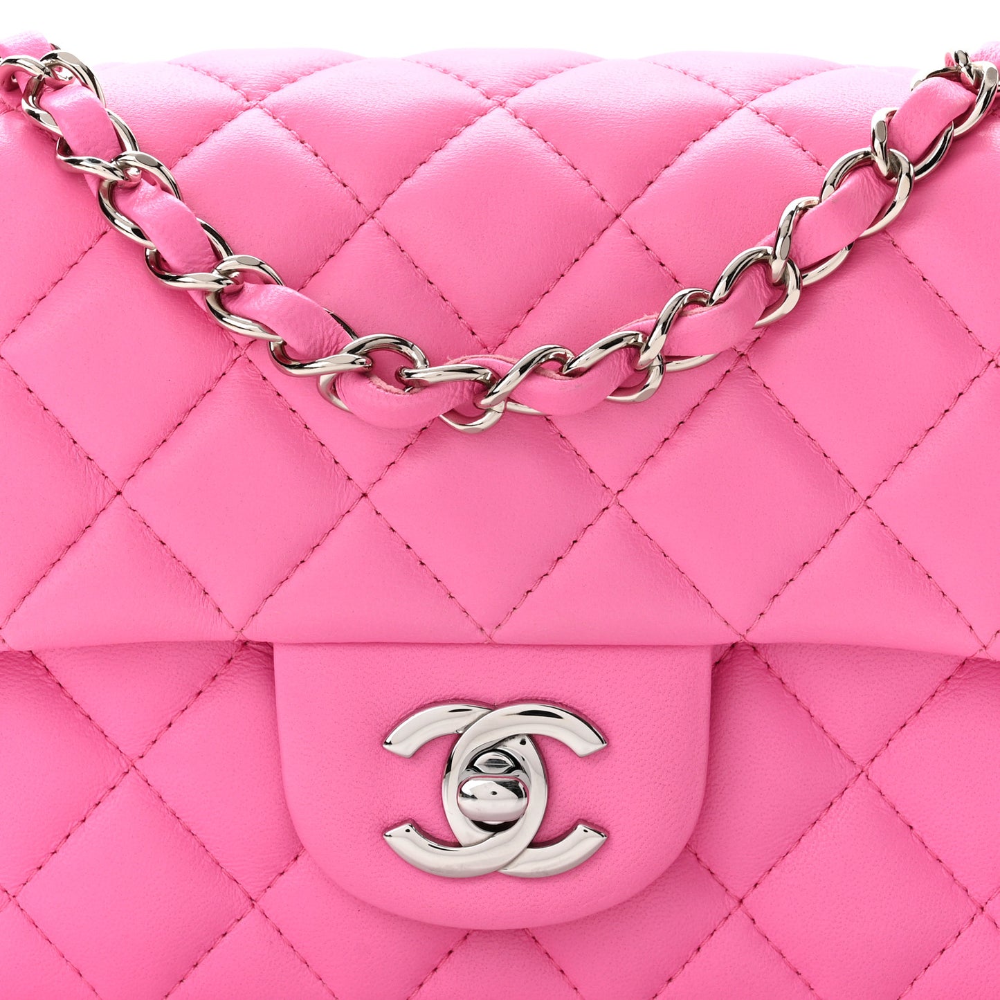 Lambskin Quilted Mini Rectangular Flap Neon Pink
