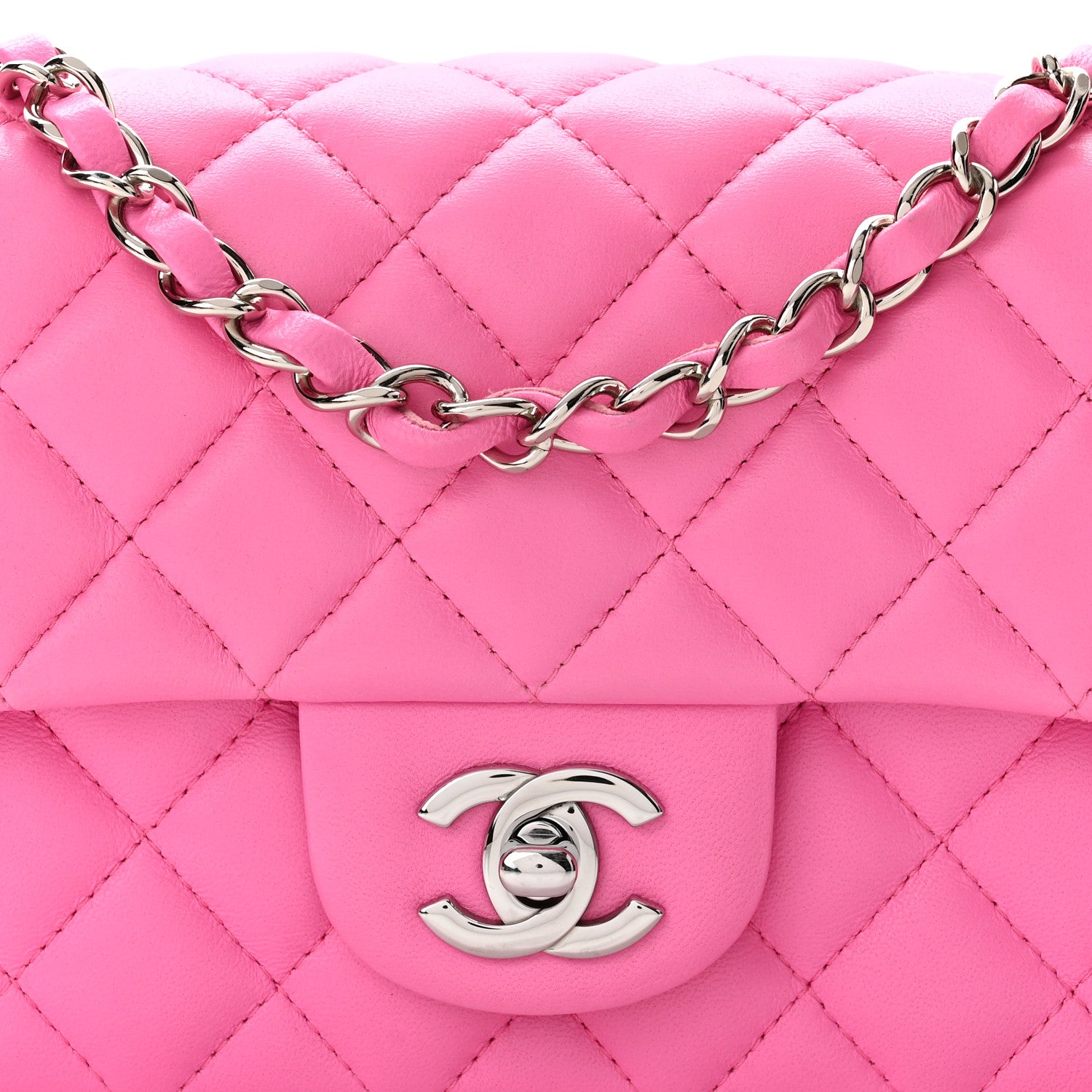 Chanel Lambskin Quilted Mini Rectangular Flap Neon Pink 5 of 11