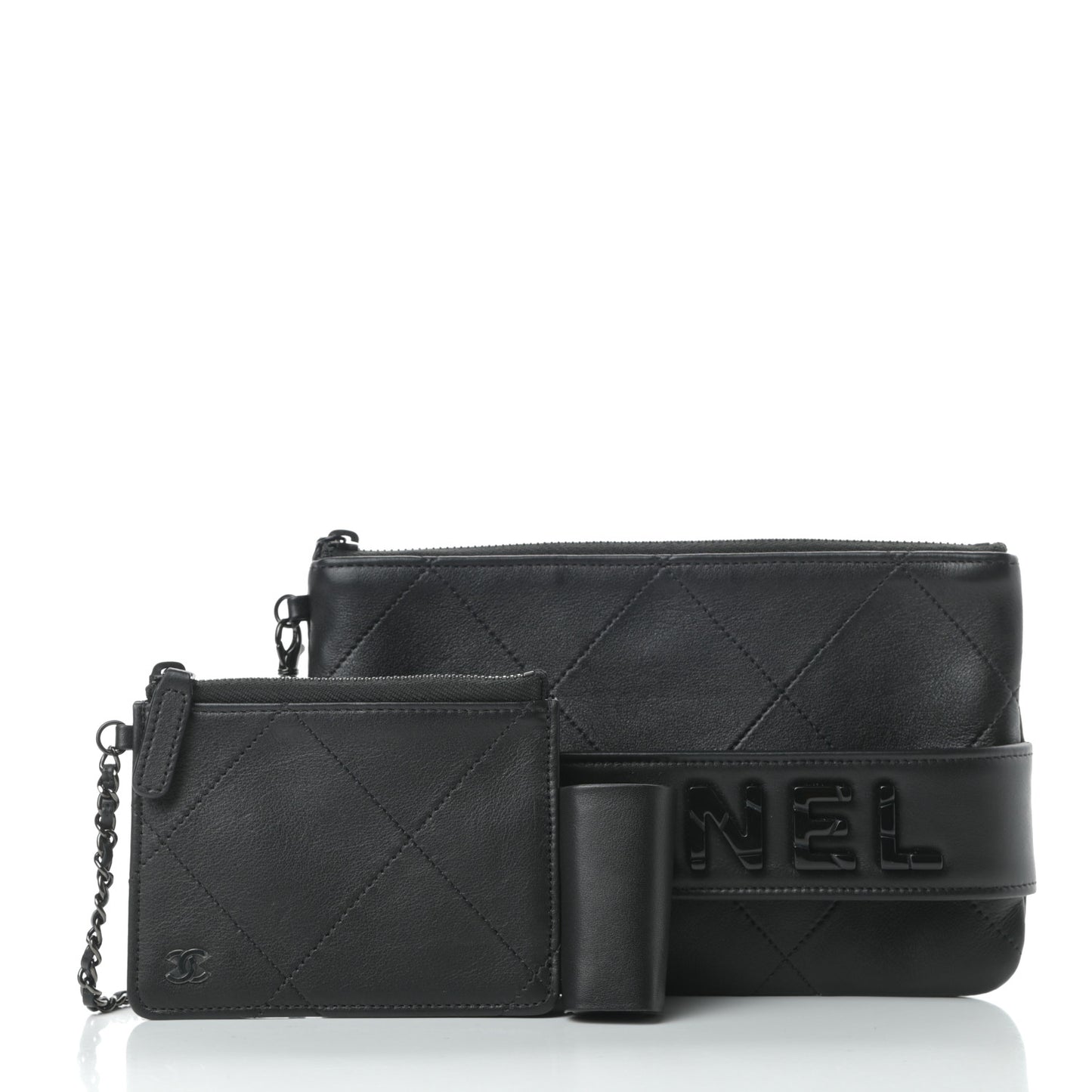 Lambskin Quilted Cosmetic Case With Strap So Black