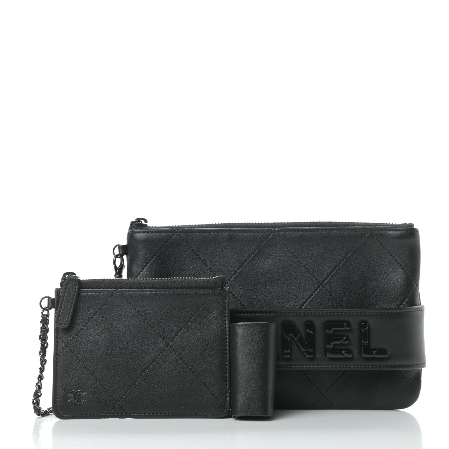 Chanel Lambskin Quilted Cosmetic Case With Strap So Black 3 of 13