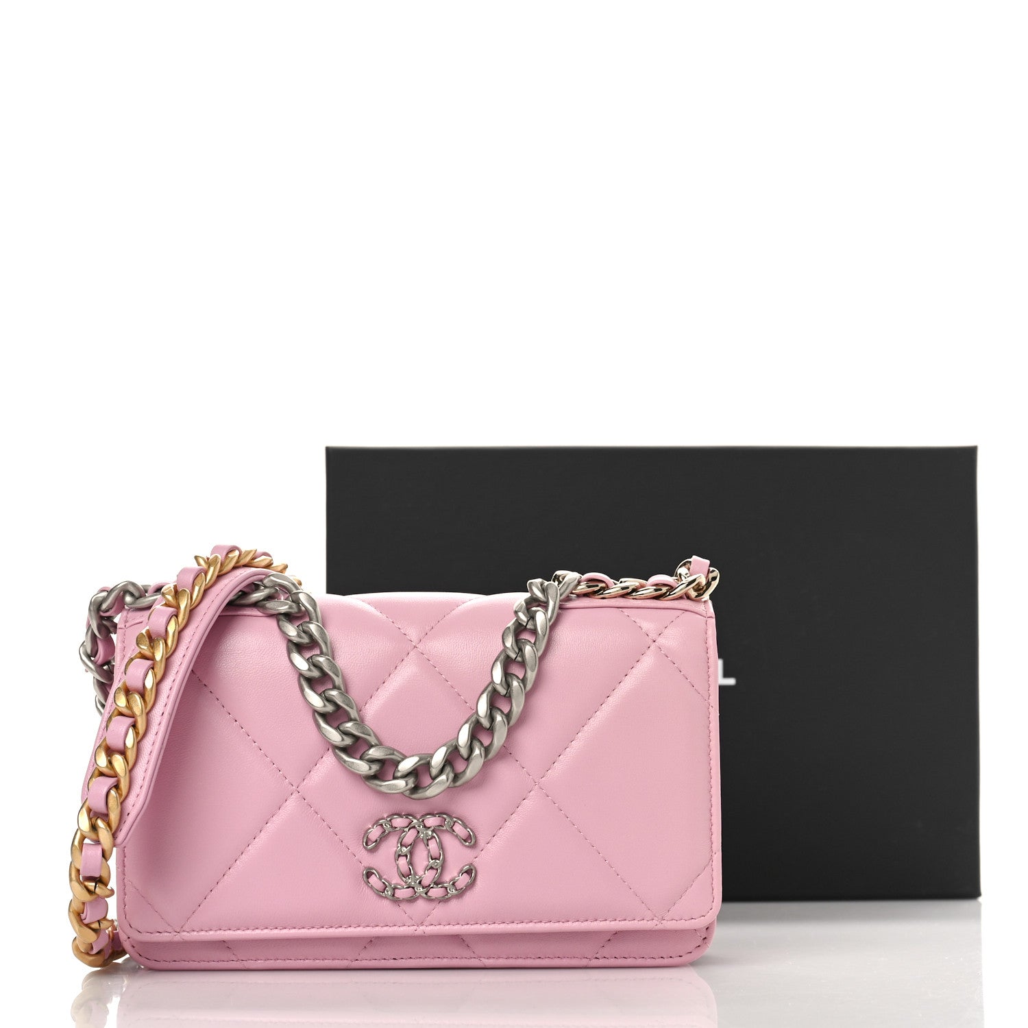 Chanel Lambskin Quilted Chanel 19 Wallet On Chain WOC Dark Pink 11 of 11