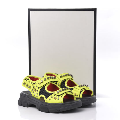 Gucci Technical Canvas Calfskin Studded Mens Aguru Sandals 7 Neon Yellow 8 of 8