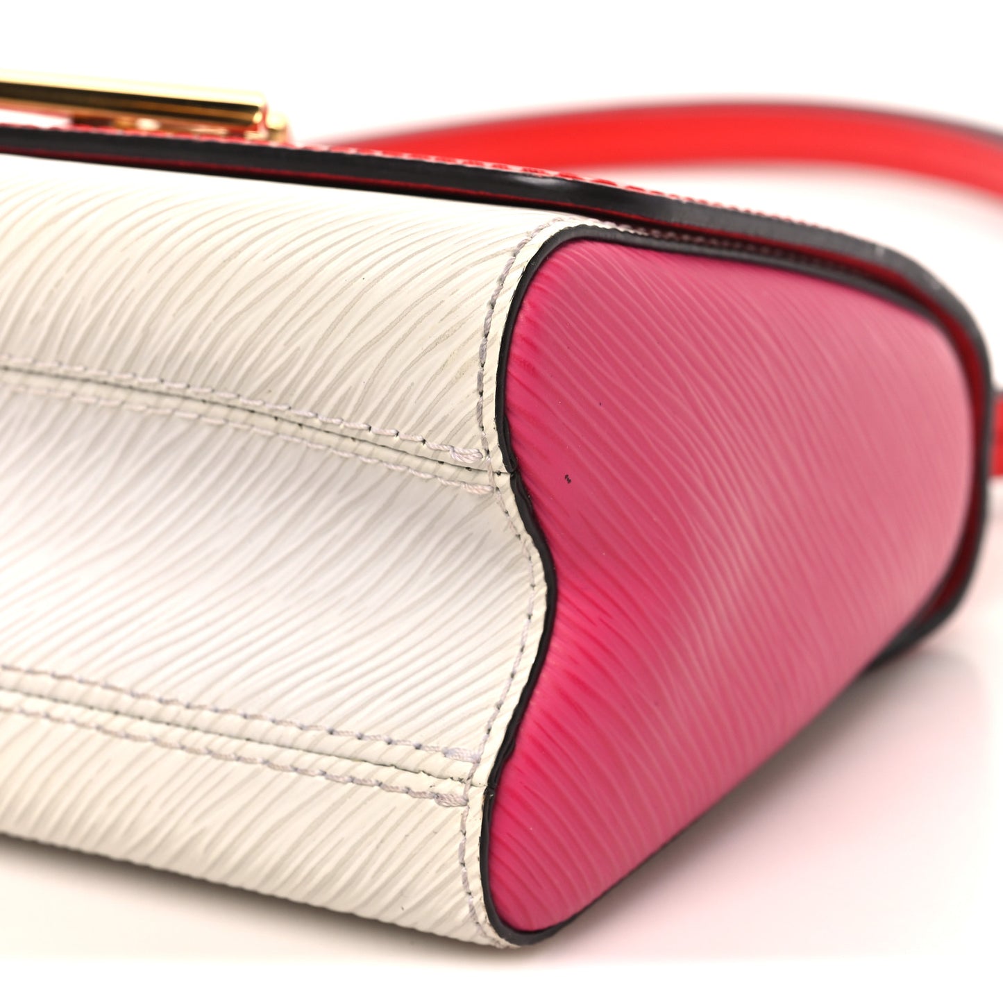 Epi Twist Shoulder Bag MM Coquelicot Hot Pink White