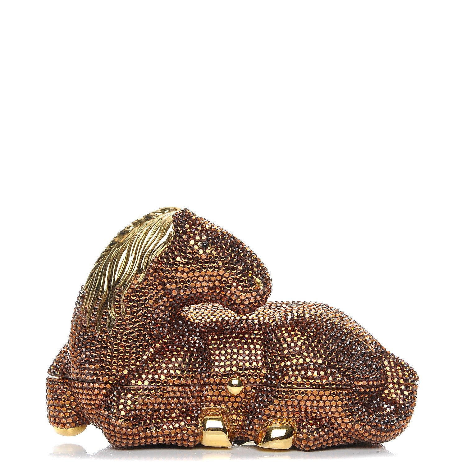 Judith Leiber Crystal Horse Minaudiere Clutch Bronze Gold 1 of 7