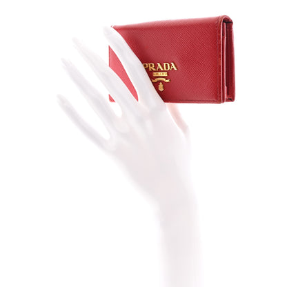 Prada Saffiano Metal Bi-Fold Card Holder Wallet Fuoco 2 of 10