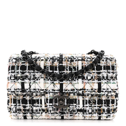 Chanel Tweed Quilted Mini Rectangular Flap White Black Multicolor 1 of 11
