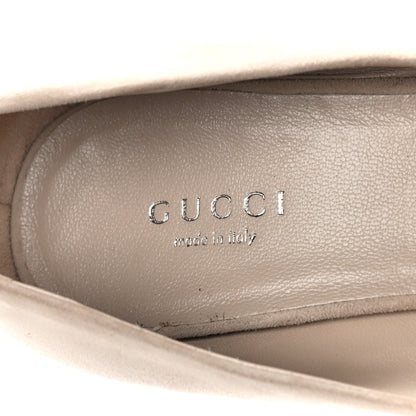 Gucci Kid Scamosciato Interlocking G Espadrille Peep Toe Wedge Sandals 37.5 Oatmeal 7 of 8
