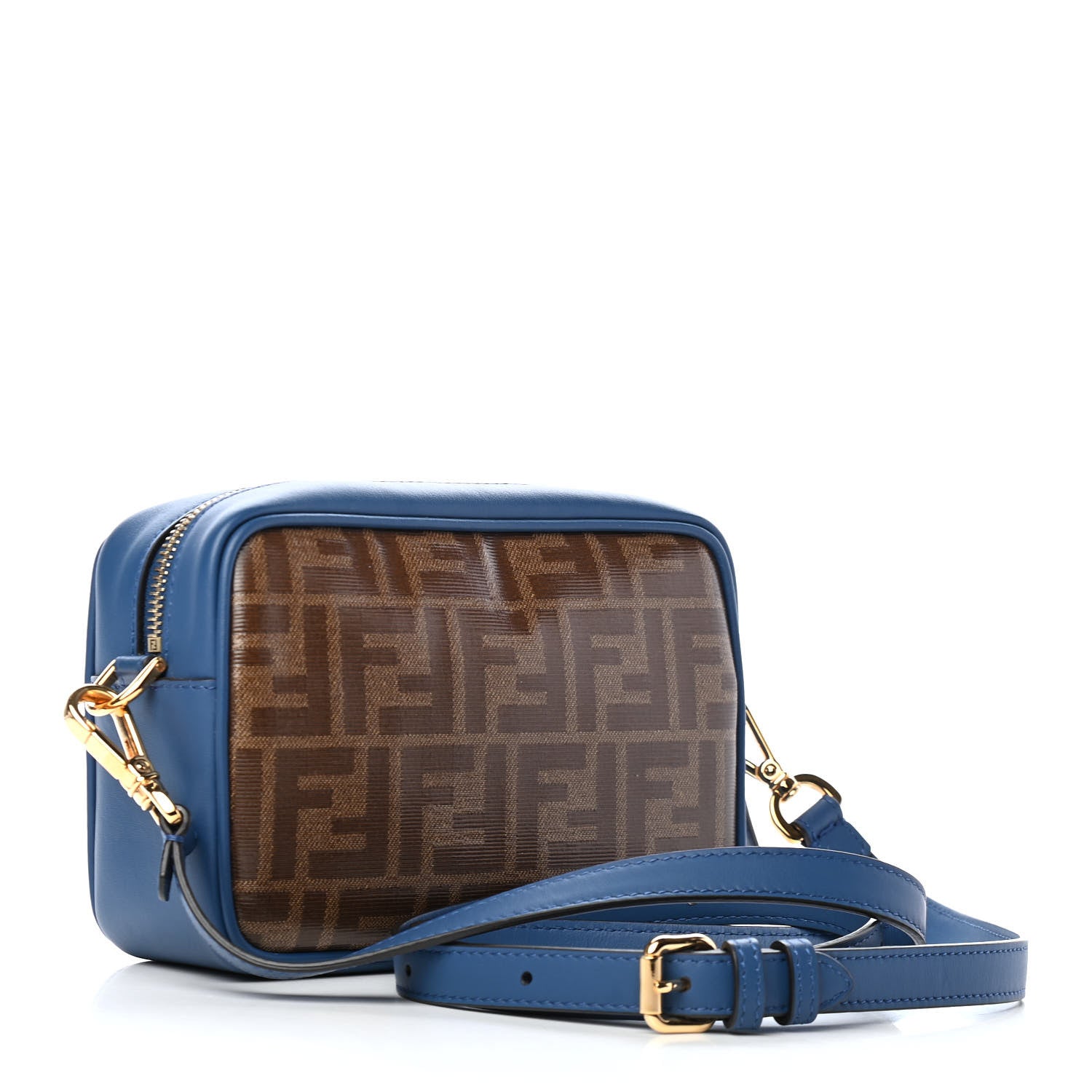 Fendi Glazed Fabric Vitello Century FF 1974 Stamp Patch Mini Camera Case Mogano Panna Iris 3 of 9