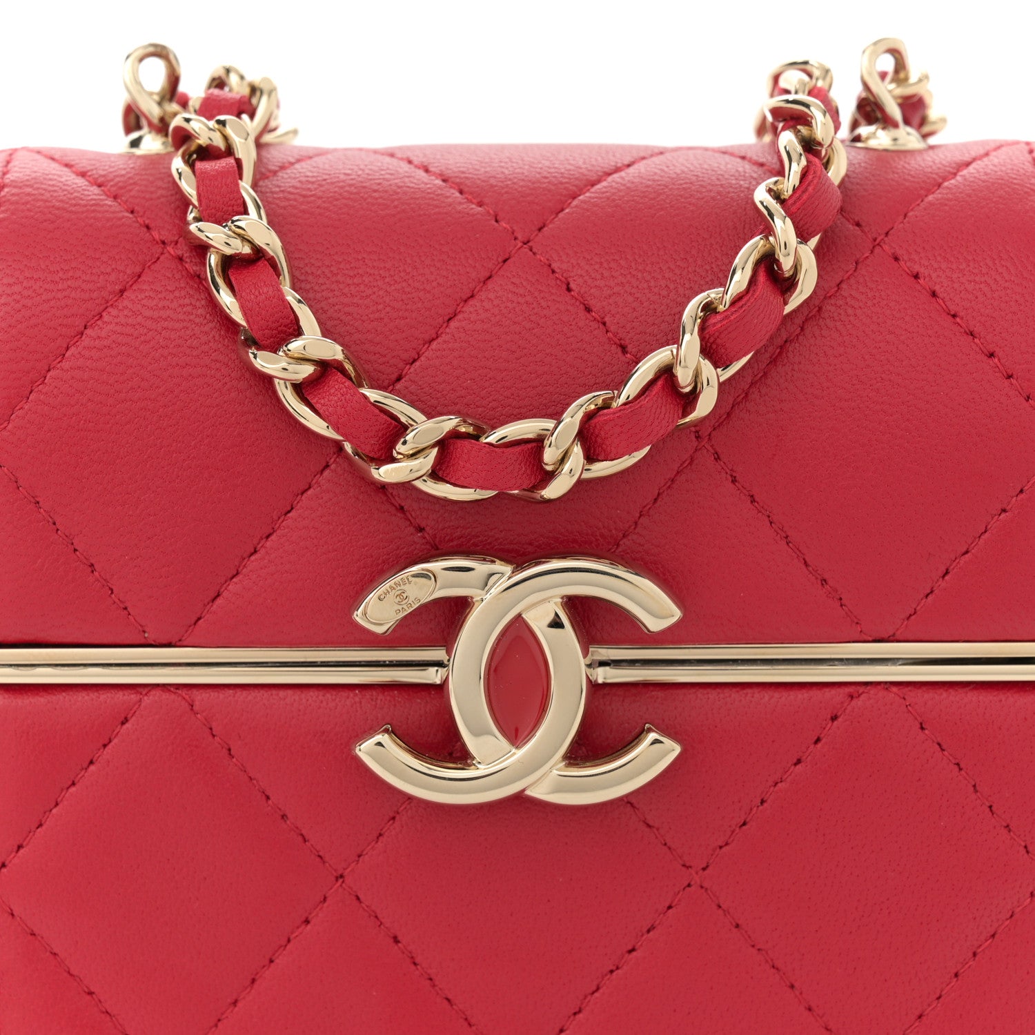 Chanel Lambskin Quilted Small Box With Chain Red 9 of 11