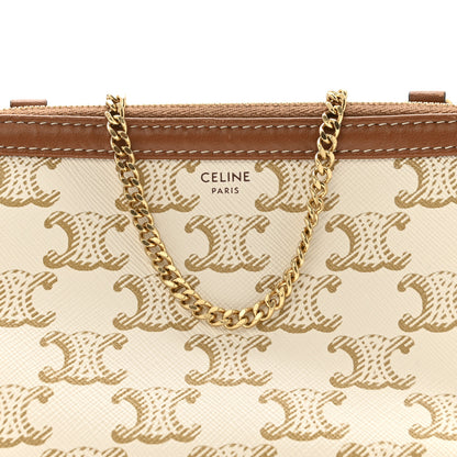Celine Lambskin Triomphe Canvas Clutch With Chain White Tan 8 of 12