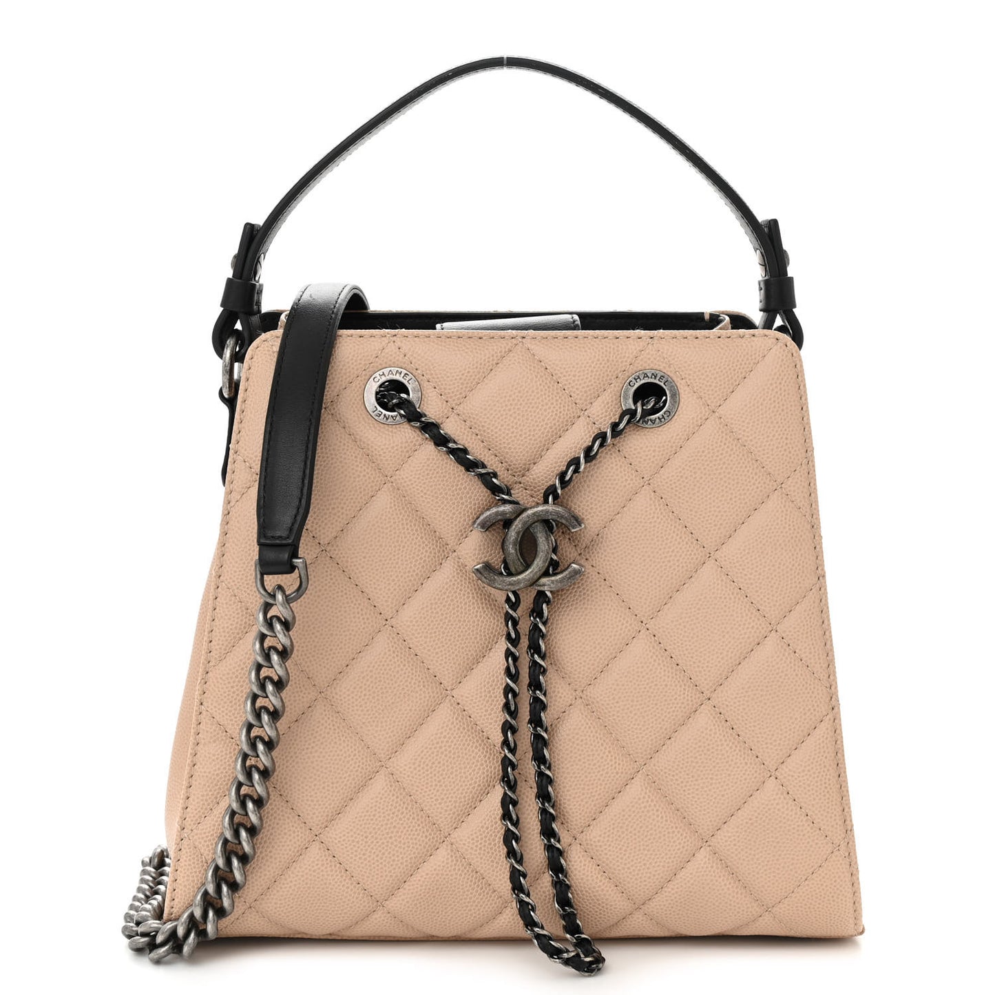 Caviar Quilted Small CC Bucket Bag Beige