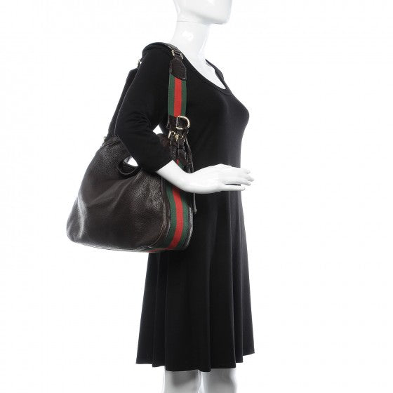 Pebbled Calfskin Medium Heritage Shoulder Bag Dark Brown