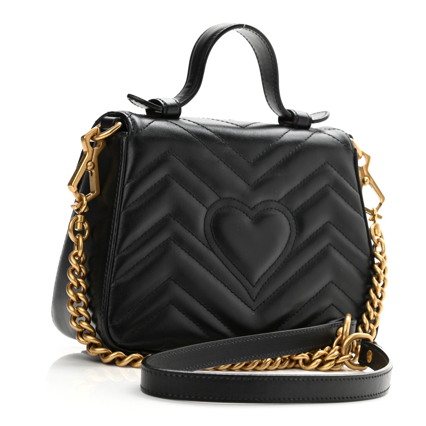 Calfskin Matelasse Mini GG Marmont Top Handle Shoulder Bag Black