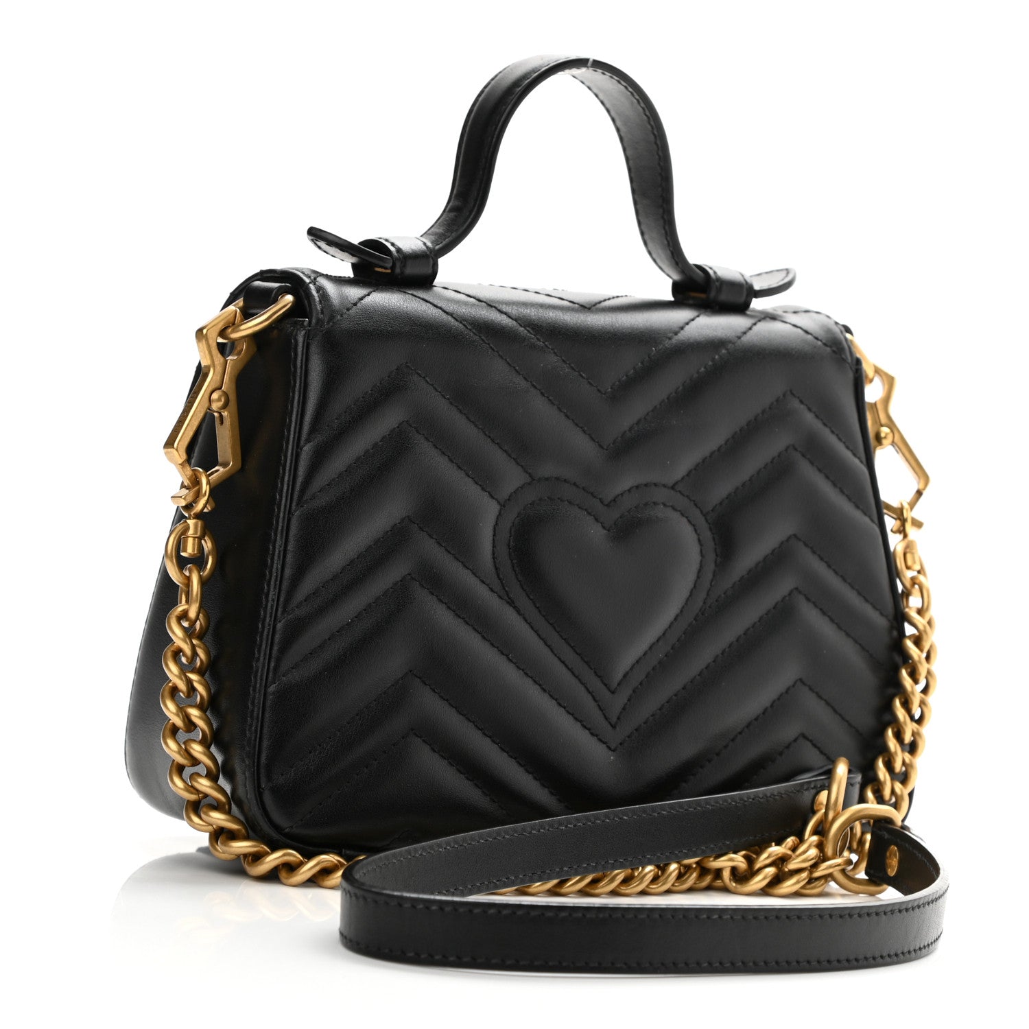 Gucci Calfskin Matelasse Mini GG Marmont Top Handle Shoulder Bag Black 3 of 11