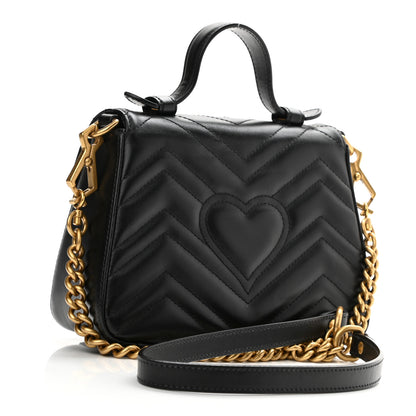 Gucci Calfskin Matelasse Mini GG Marmont Top Handle Shoulder Bag Black 3 of 11
