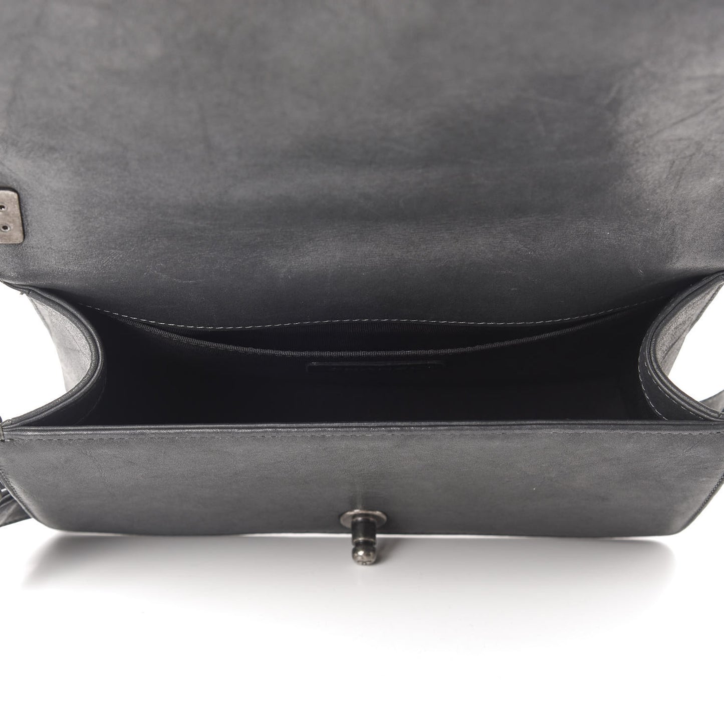 Iridescent Calfskin Embellished Double Stitch Medium Boy Flap Black