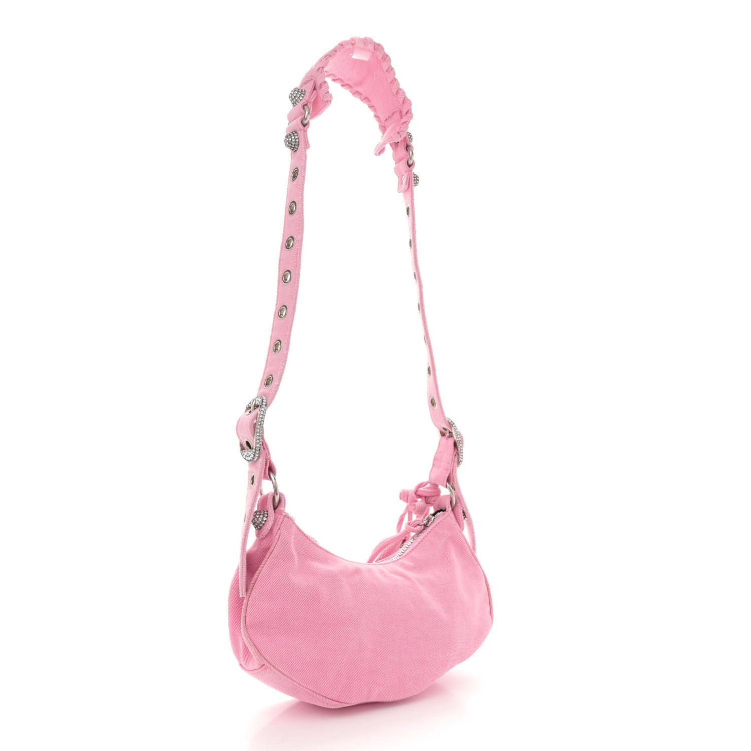 Balenciaga Washed Frayed Denim Crystal Le Cagole Shoulder Bag XS Denim Pink 4 of 12