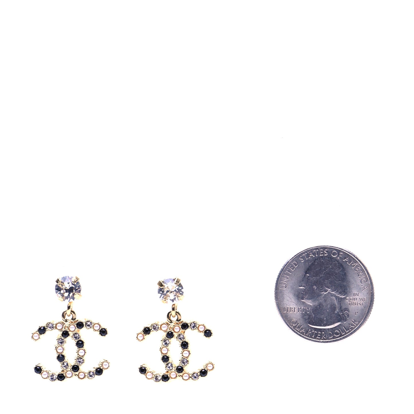 Resin Crystal Pearl CC Drop Earrings Gold Black