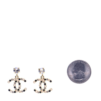Chanel Resin Crystal Pearl CC Drop Earrings Gold Black 2 of 7