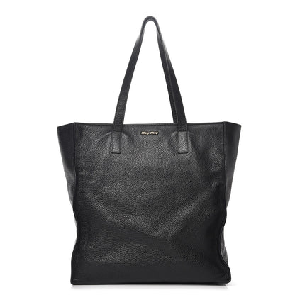 Miu Miu Vitello Daino Tote Nero Black Caramel 2 of 20