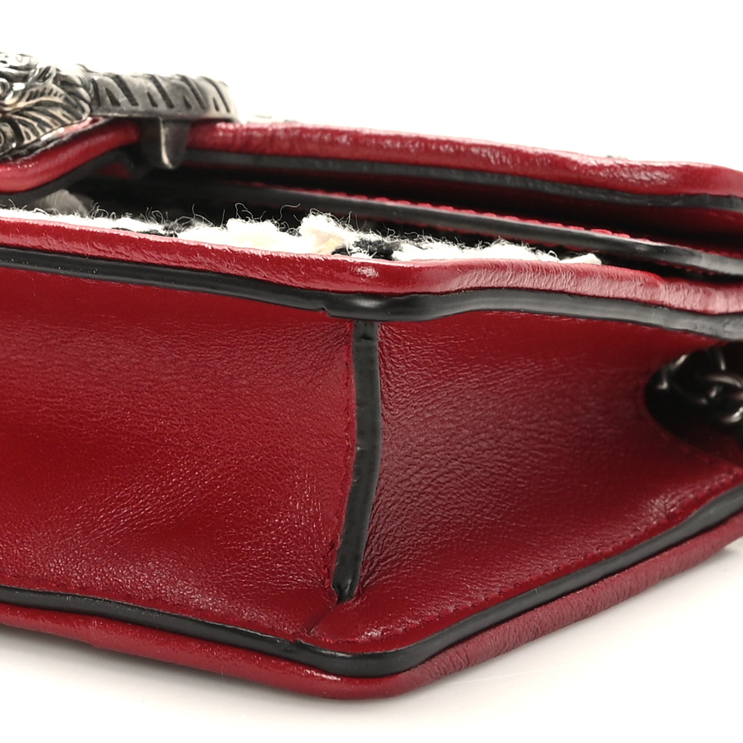 Gucci Tweed GG Monogram Super Mini Dionysus Shoulder Bag White Black Romantic Cherry 8 of 8