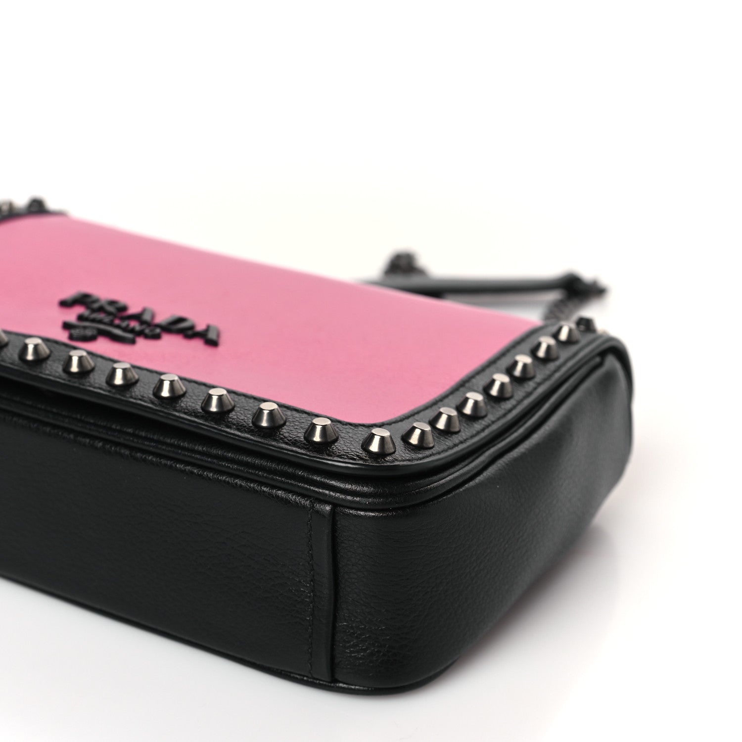 Prada Glace Calfskin Studded Crossbody Fuxia Black 8 of 8