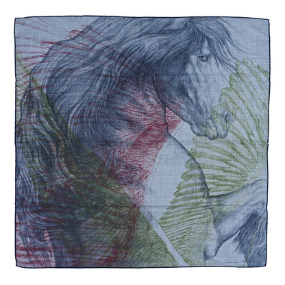 Hermes Cashmere Silk Les Ailes De Pegase Scarf 100 Bleu Chine Marine Vert 1 of 3