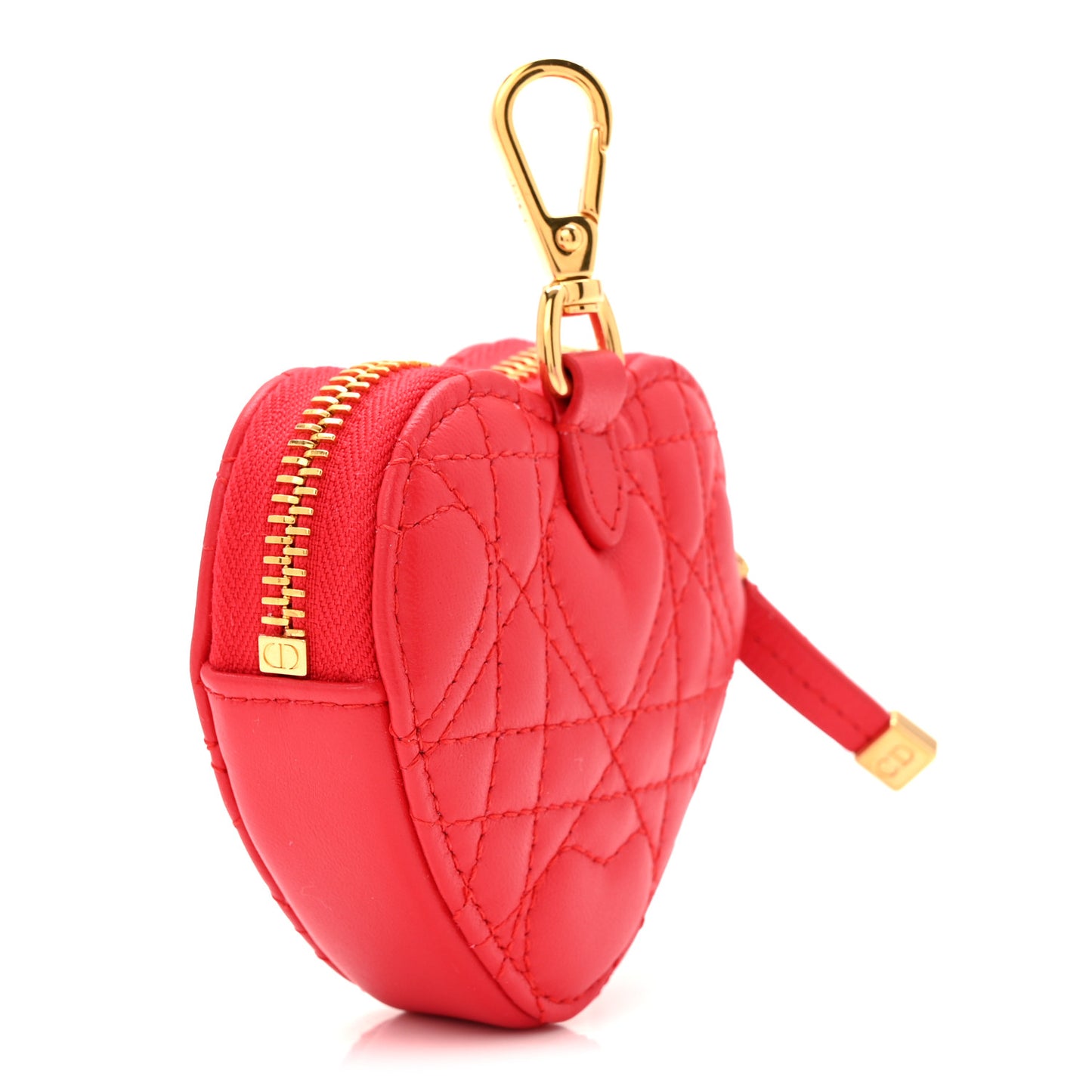 Lambskin Cannage Dioramour Caro Heart Coin Purse Bag Charm Red
