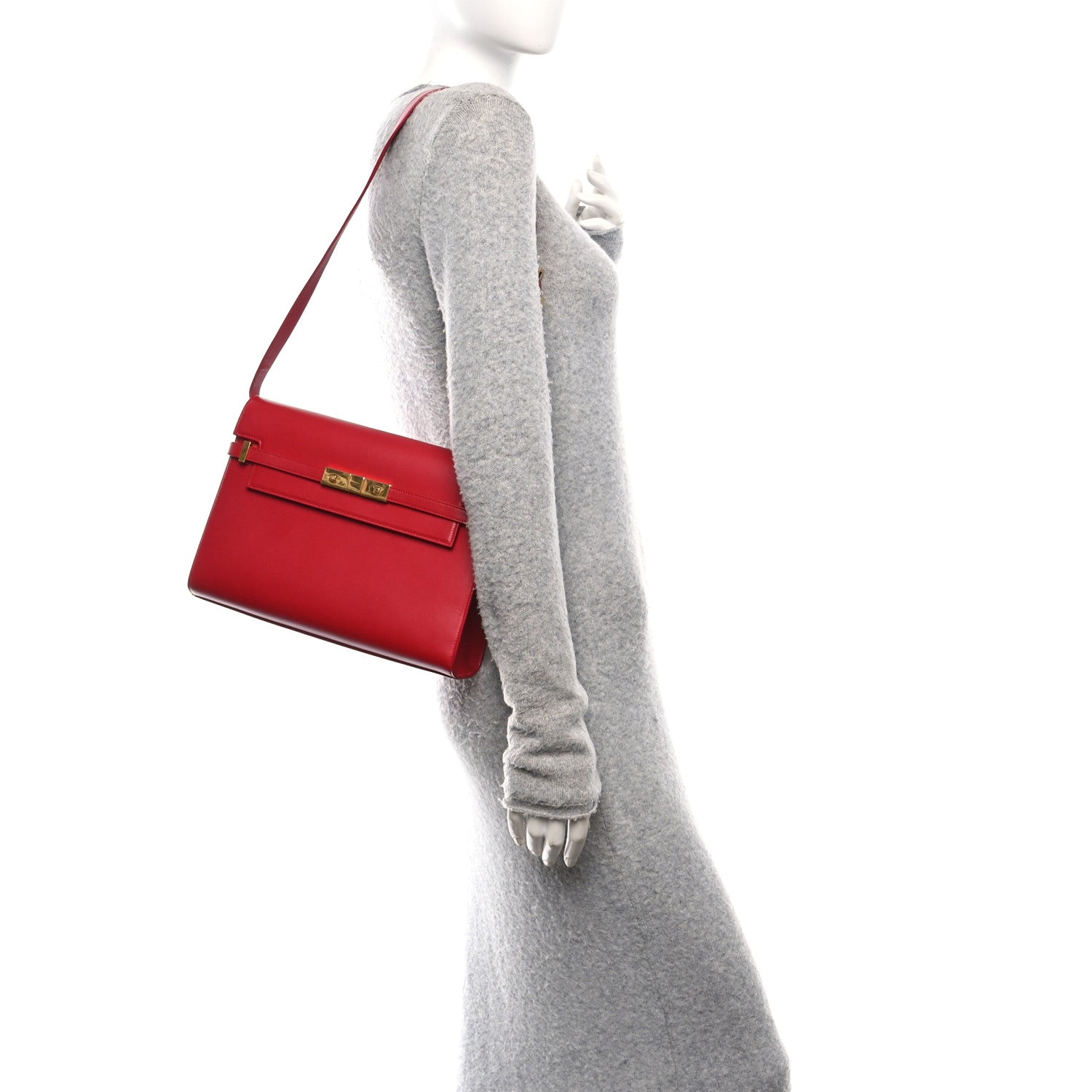 Saint Laurent Smooth Calfskin Manhattan Shoulder Bag Rouge Eros 2 of 10