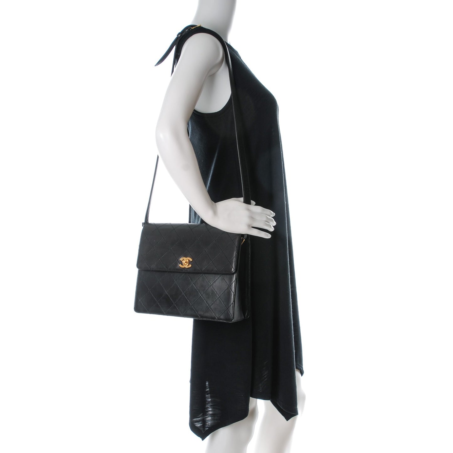 Lambskin Quilted Flap Shoulder Bag Black