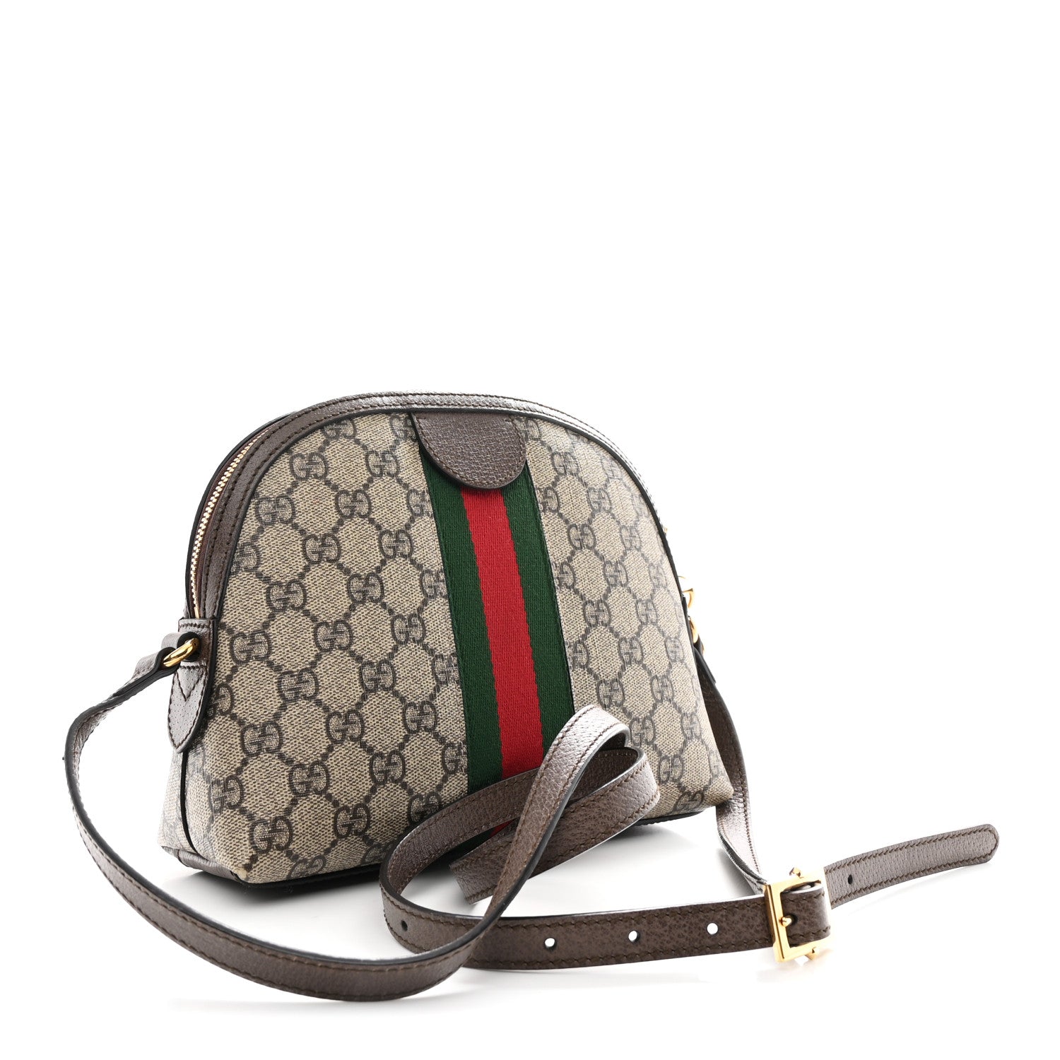 Gucci GG Supreme Monogram Textured Dollar Calfskin Web Small Ophidia Dome Shoulder Bag Beige Ebony New Acero 3 of 10