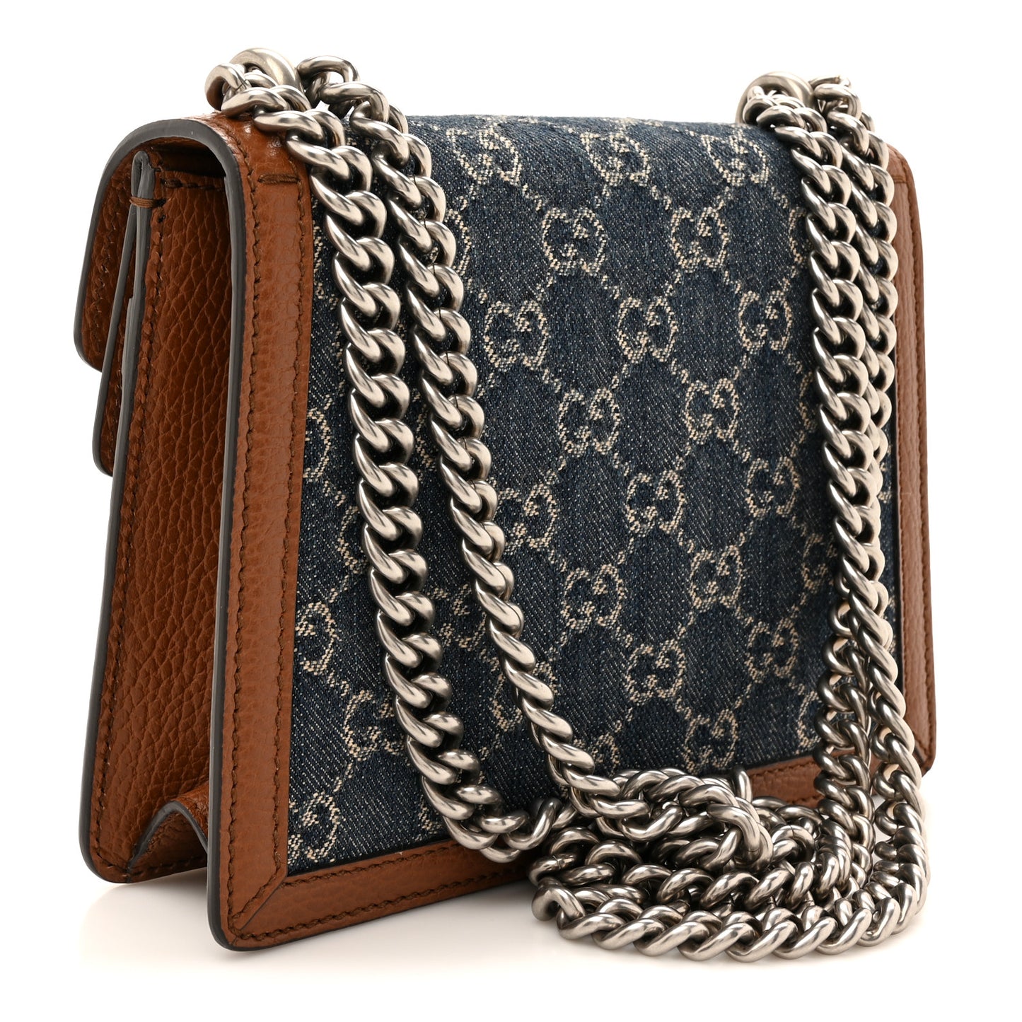 New Denim GG Monogram Dollar Calfskin Enamel Mini Dionysus Shoulder Bag Blue Tea Cuir Epilog Electric Blue