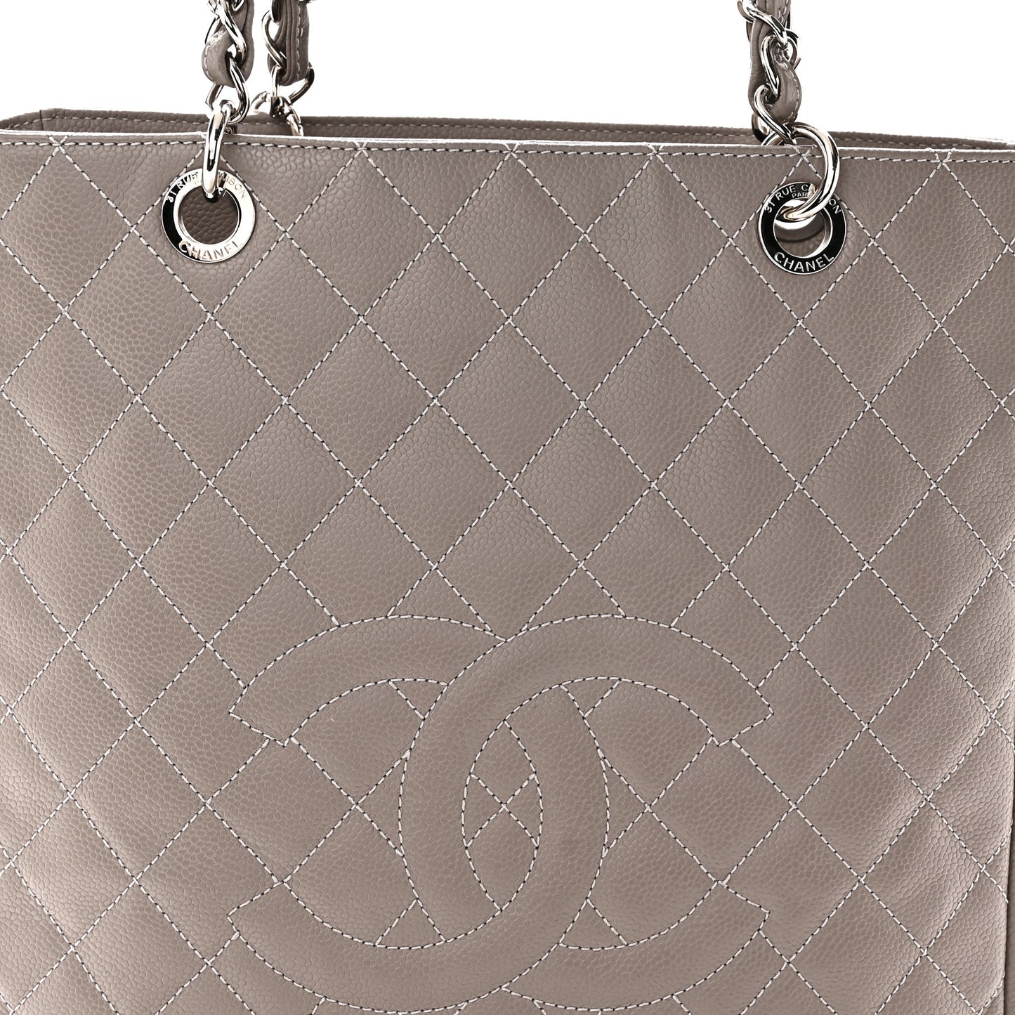Caviar Quilted Vertical Grand Shopping Tote GST Grey