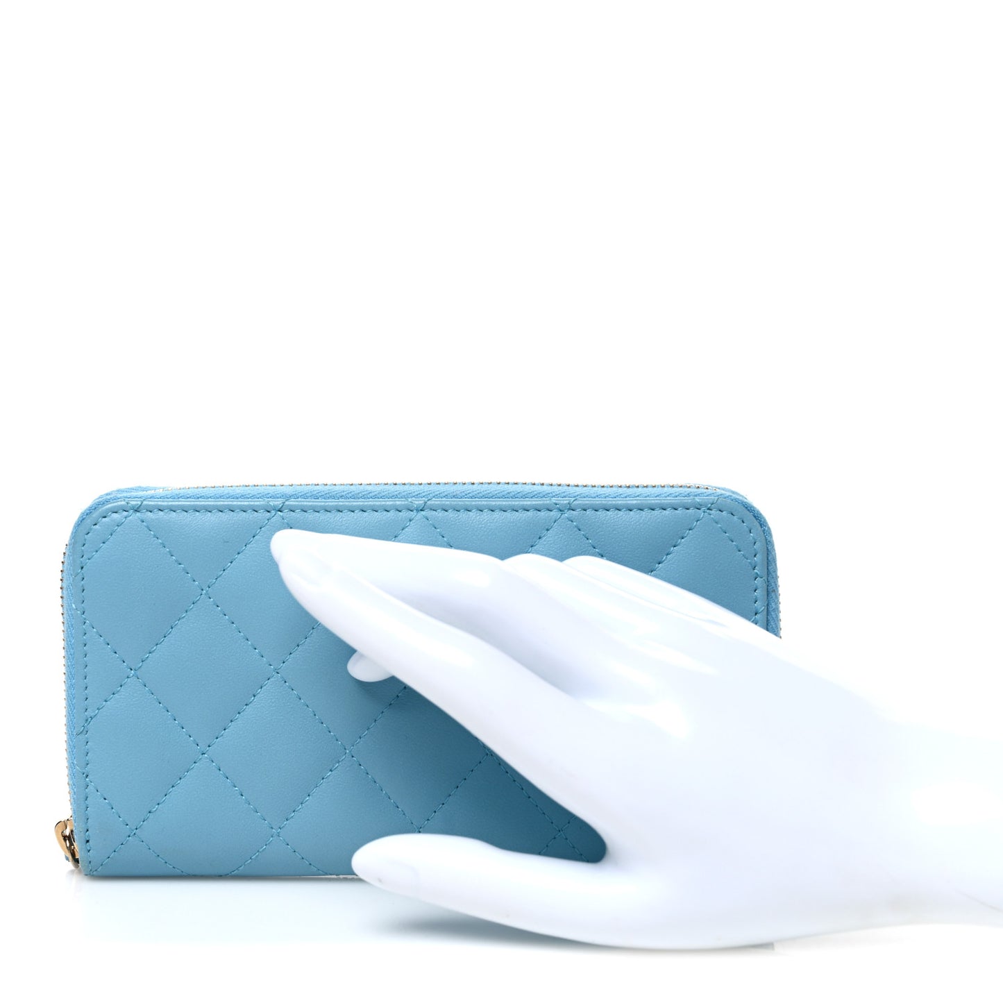 Lambskin Quilted Medium Zip Around Wallet Blue