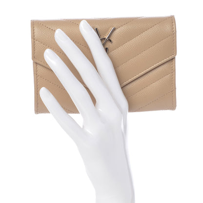 Saint Laurent Grain De Poudre Matelasse Chevron Small Monogram Envelope Wallet Dark Beige 2 of 8