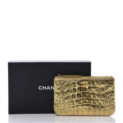 Chanel Metallic Calfskin Crocodile Embossed Cocodile Cosmetic Case Gold 8 of 8