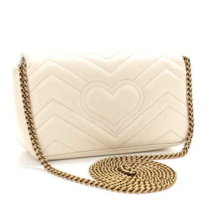 Gucci Calfskin Matelasse Super Mini GG Marmont Shoulder Bag White 3 of 10