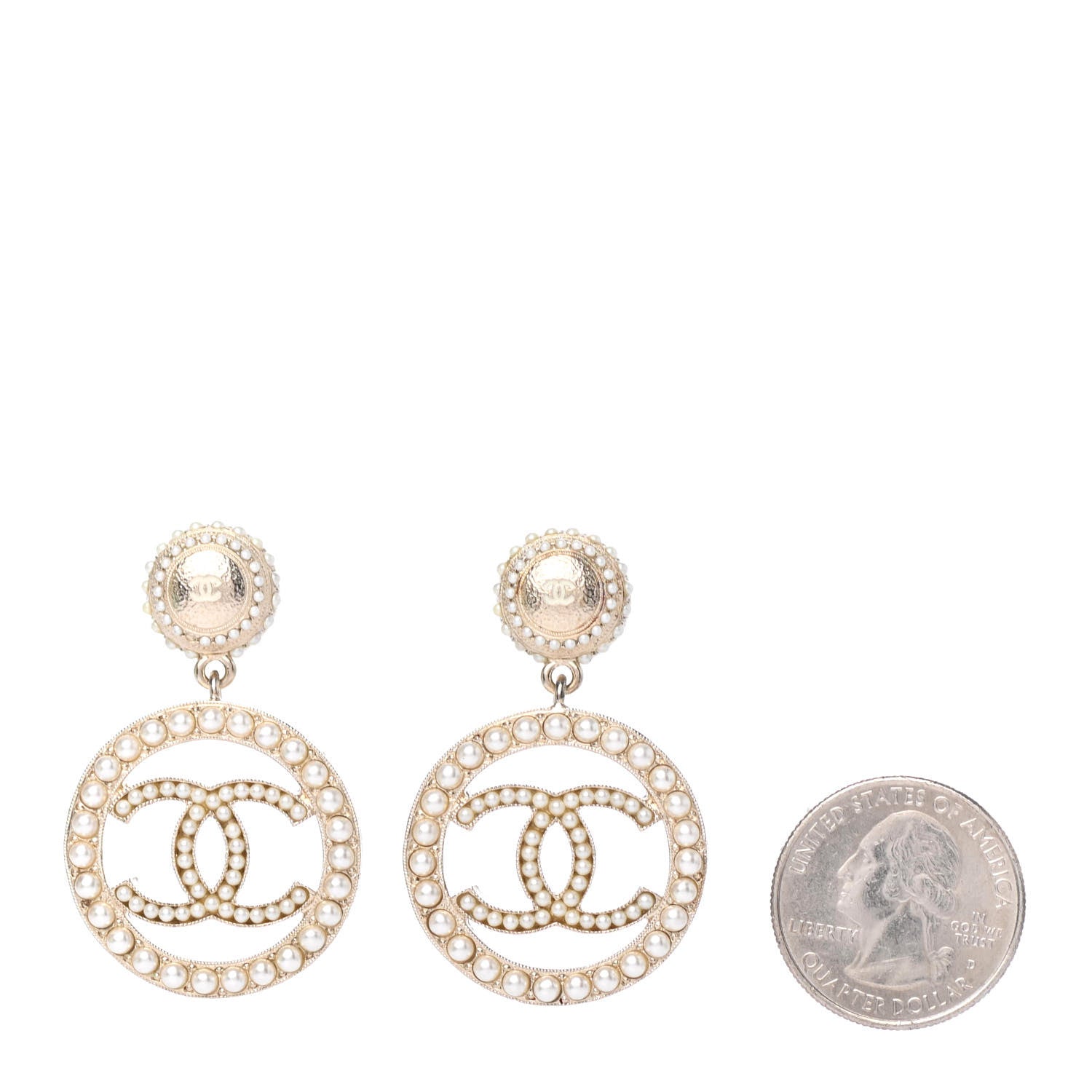 Chanel Pearl CC Drop Earrings Light Gold 2 of 4