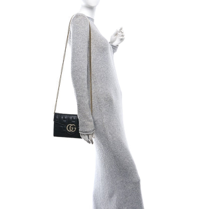 Gucci Calfskin Matelasse Mini Pearly GG Marmont Chain Wallet Black 2 of 10