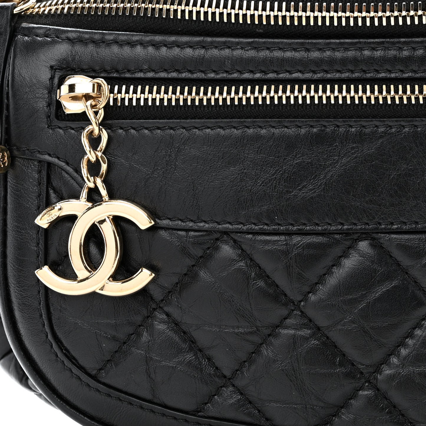 Aged Calfskin Quilted Waist Bag With Coin Purse Black