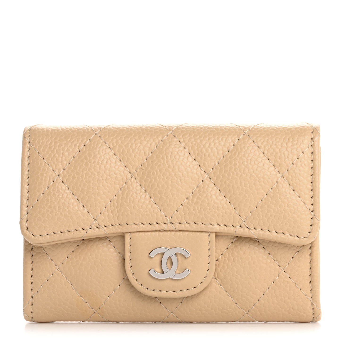 Caviar Quilted Flap Card Holder Wallet Light Beige