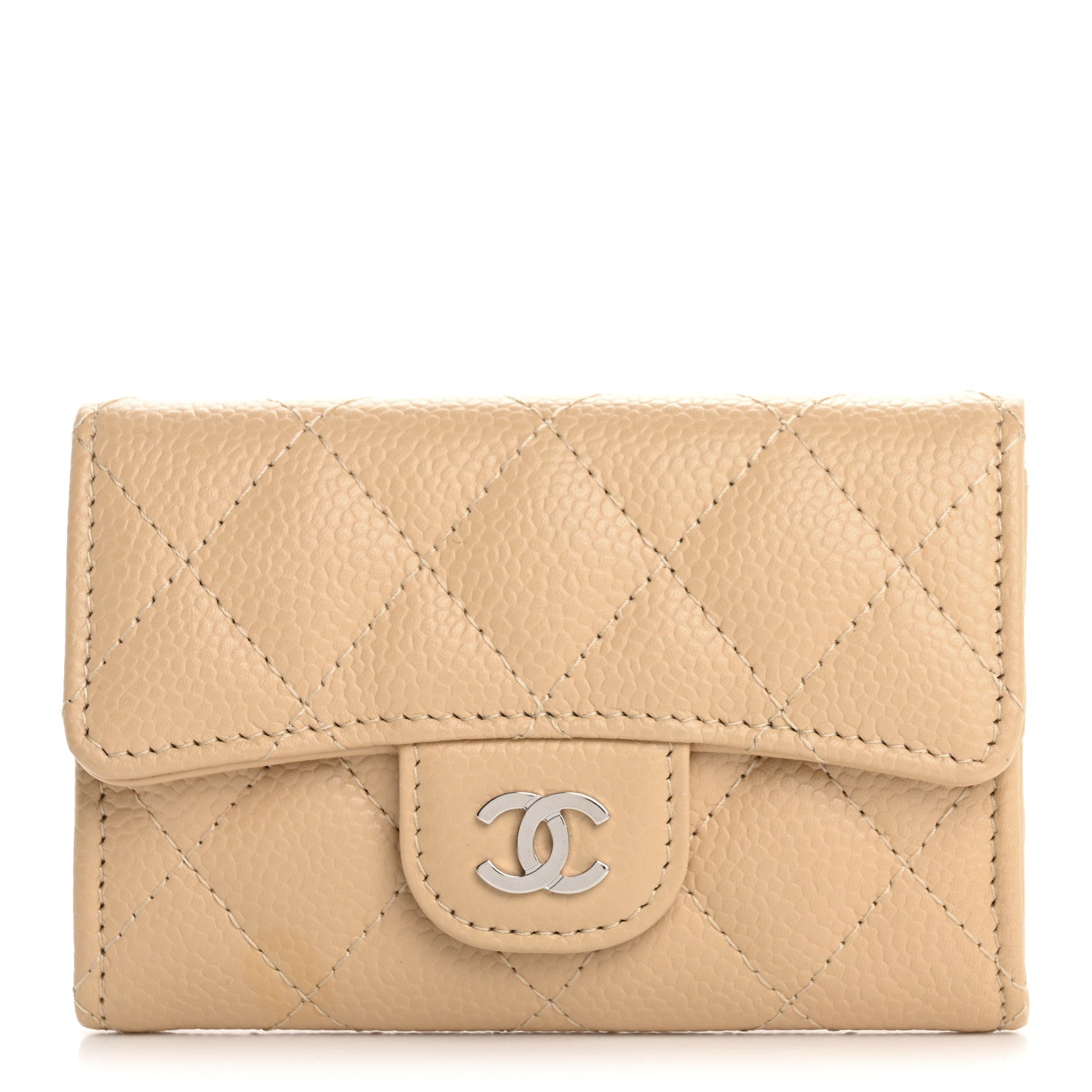 Chanel Caviar Quilted Flap Card Holder Wallet Light Beige 1 of 10