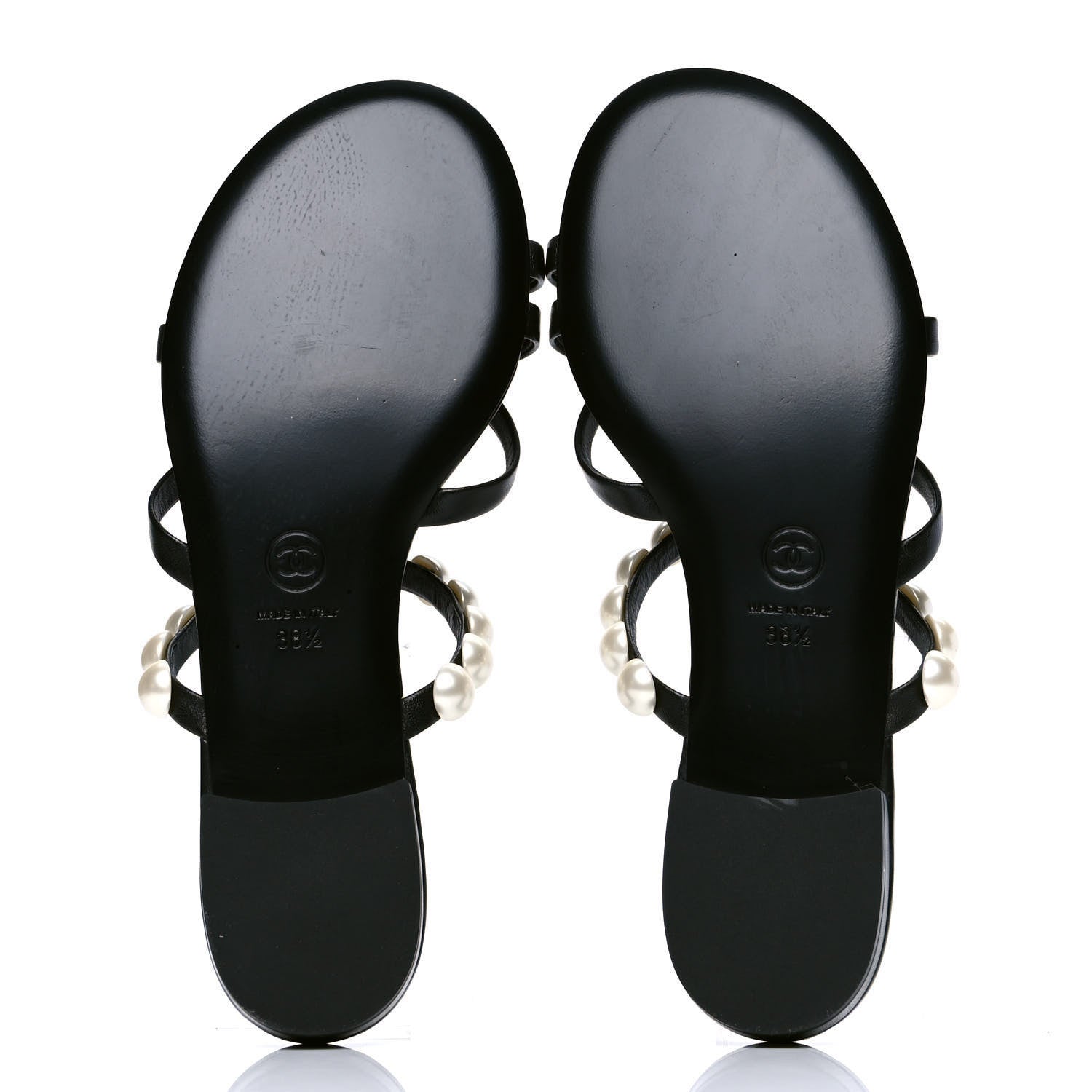 Chanel Calfskin Pearl CC Toe Ring Sandals 38.5 Black 4 of 5