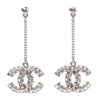 Chanel Baguette Crystal CC Drop Earrings Silver 1 of 5