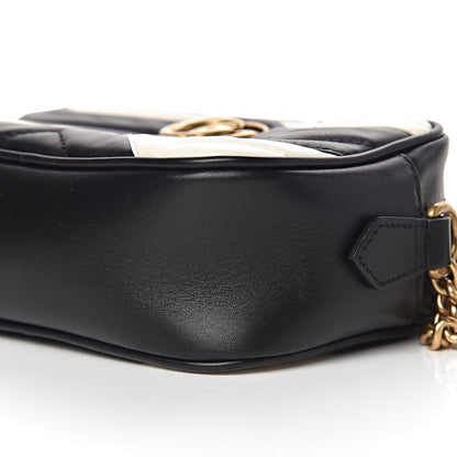Gucci Calfskin Matelasse Mini GG Marmont Chain Shoulder Bag Black White 10 of 11