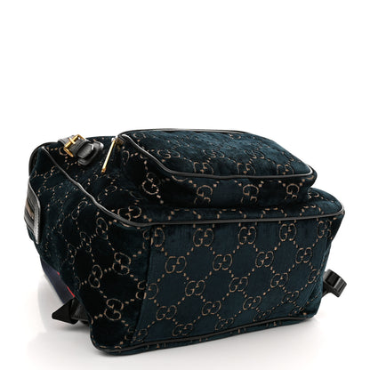 Gucci Velvet GG Monogram Textured Calfskin Web Small Double Buckle Backpack Blue Beige Black 4 of 10